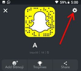 Dodirnite postavke u aplikaciji Snapchat na android telefonu