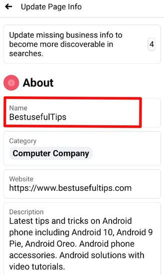 Kako promijeniti naziv Facebook stranice na Android uređajima